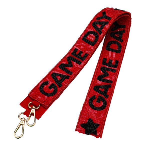 GEORGIA BULLDOGS Red Black Sequin Beaded Crossbody Bag Guitar Handbag Strap - Picture 3 of 3